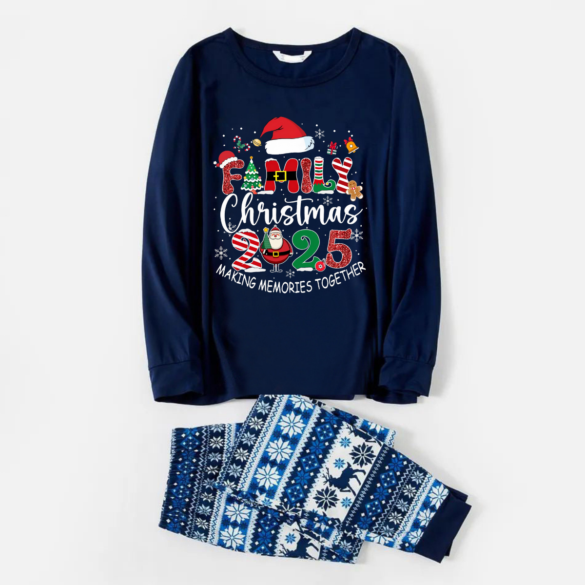 WW | Rejoice Blue Christmas Pyjama Set with "Family Christmas 2025 Creating Memories Together" text print