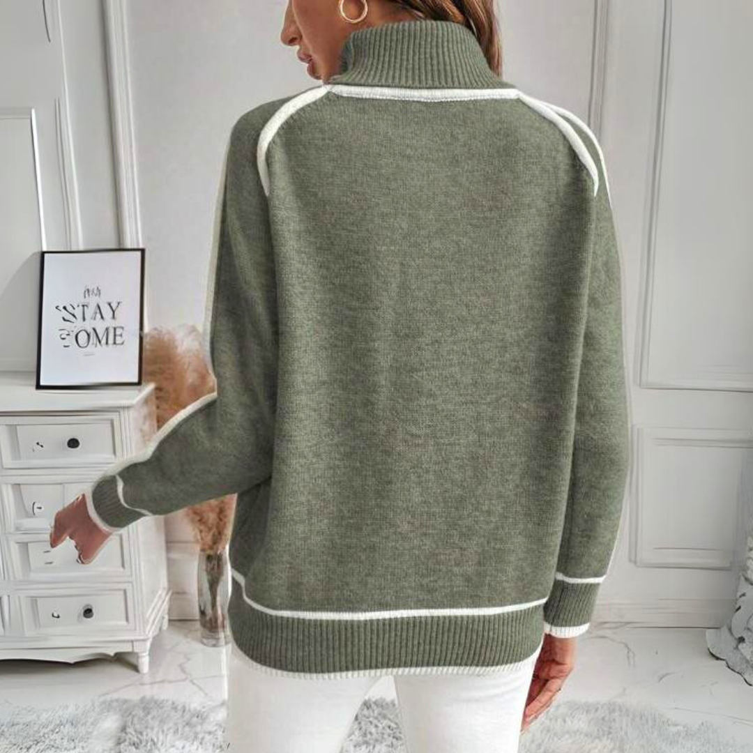 WW | Rollkragenpullover - Lockere Passform - Lange Ärmel - Kontrastdetails