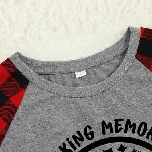 WW | Christmas Memories Together 2025 Print Black & Red Plaid Family Matching Grey Pajamas with Dog Bandana