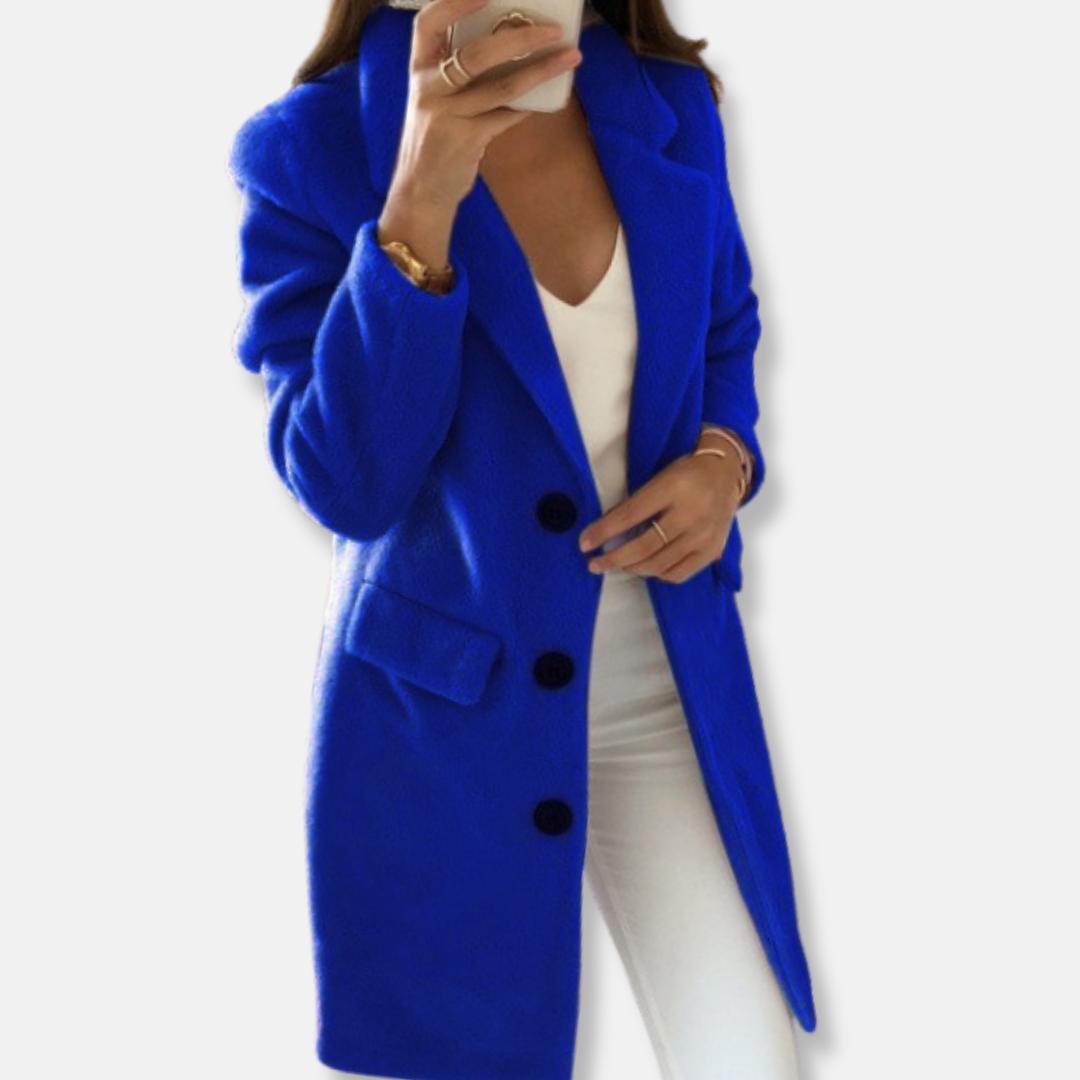 WW | Wool Coat - Classic Design - Knee-Length - With Button Closure and Lapels