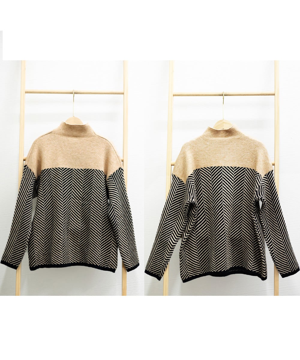 WW | Retro Color Block Half-Turtleneck Pullover