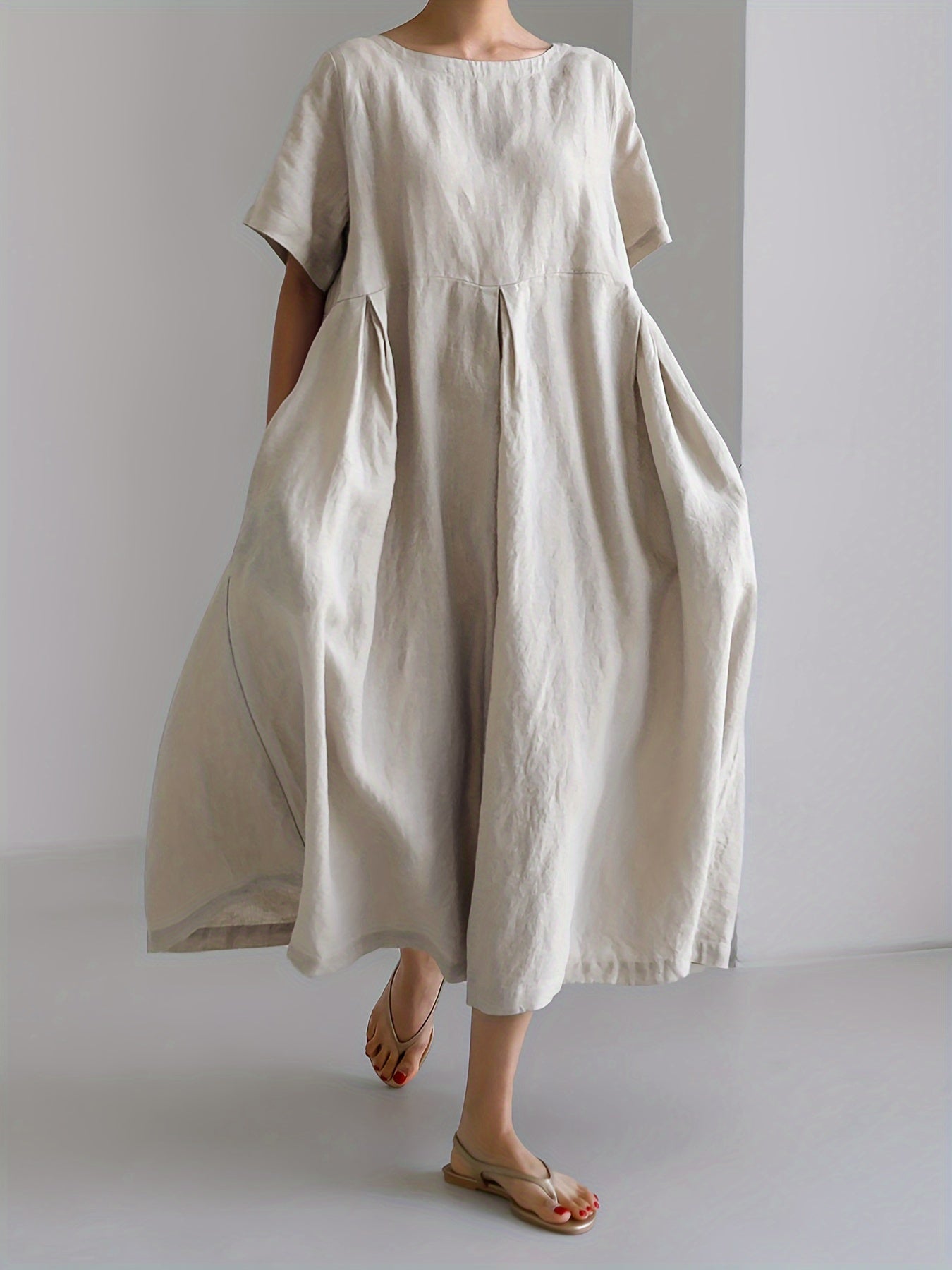 WW | Damen Einfarbiges Leinenkleid Kleid