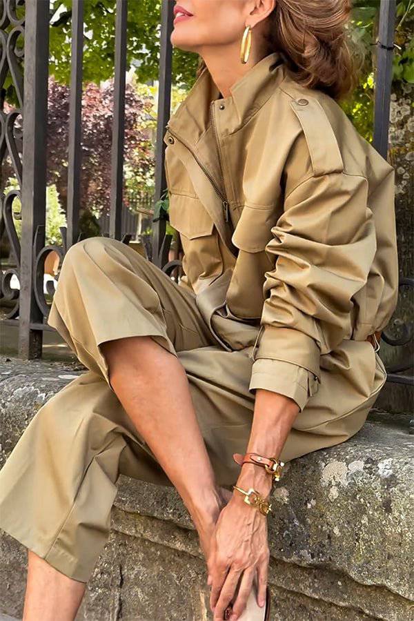 WW | Charm Strap Details Pocketed Cargo Style Zipper Loose Jacket