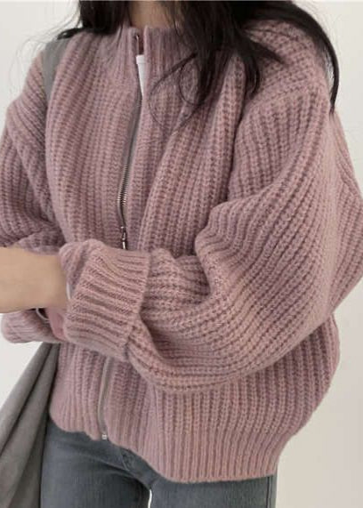 WW | Reißverschluss Chunky Strickcardigan - Oversized Rippstrickjacke