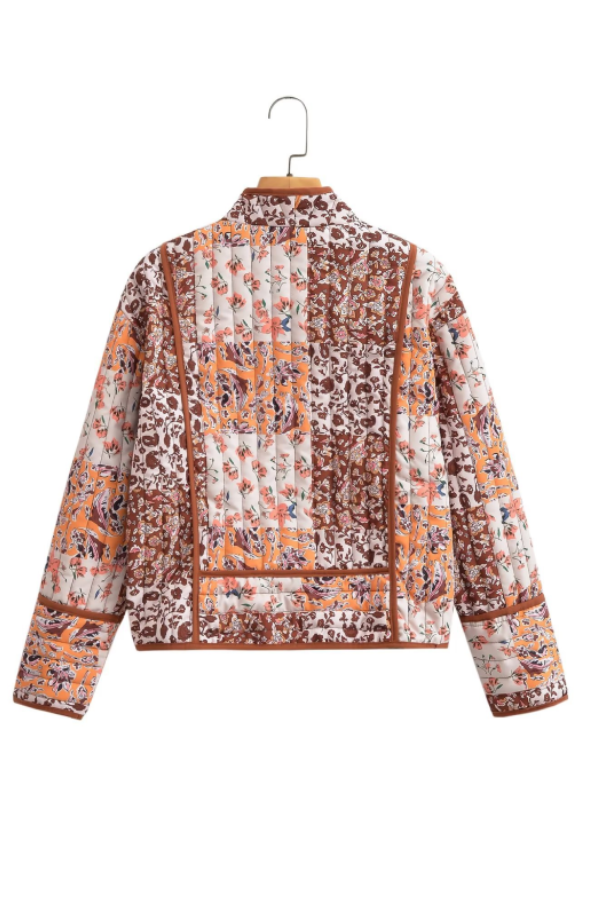 WW | Bedruckte lockere lässige Strickjacke kurze gesteppte Baumwolljacke
