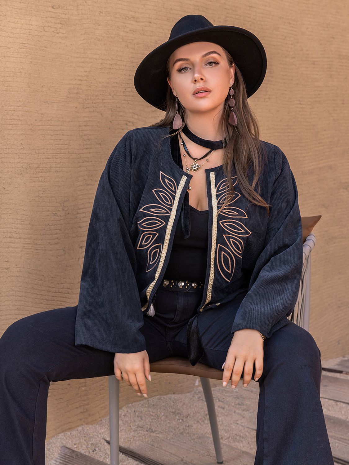 WW | Bestickte Jeansjacke - Weite Ärmel - Premium Baumwollmischung - Festival-inspirierte Oberbekleidung