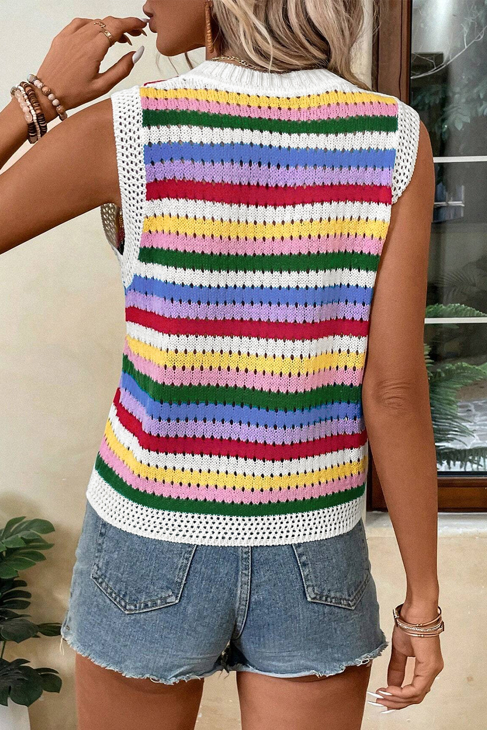 WW | Gestreifter, eng anliegender Strickpullunder Für Frauen