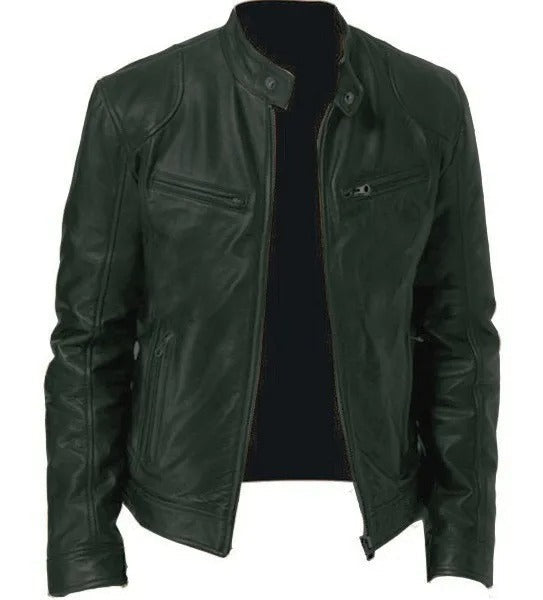 WW | Men's Hoodless Vegan Leather Casual Jacket - Suitable for Any Occasion