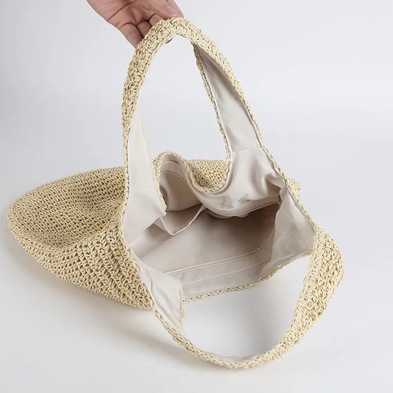 WW | Round Straw Shoulder Bag For Summer With Hand Weave