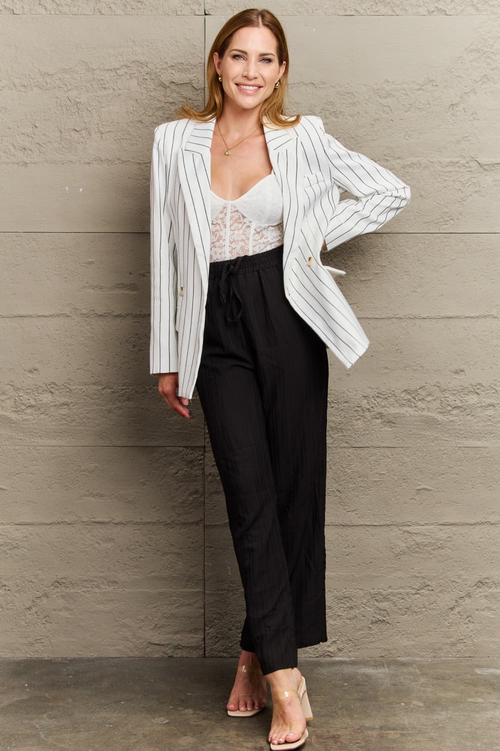 WW | Gestreifter Reverskragen Langarm Blazer