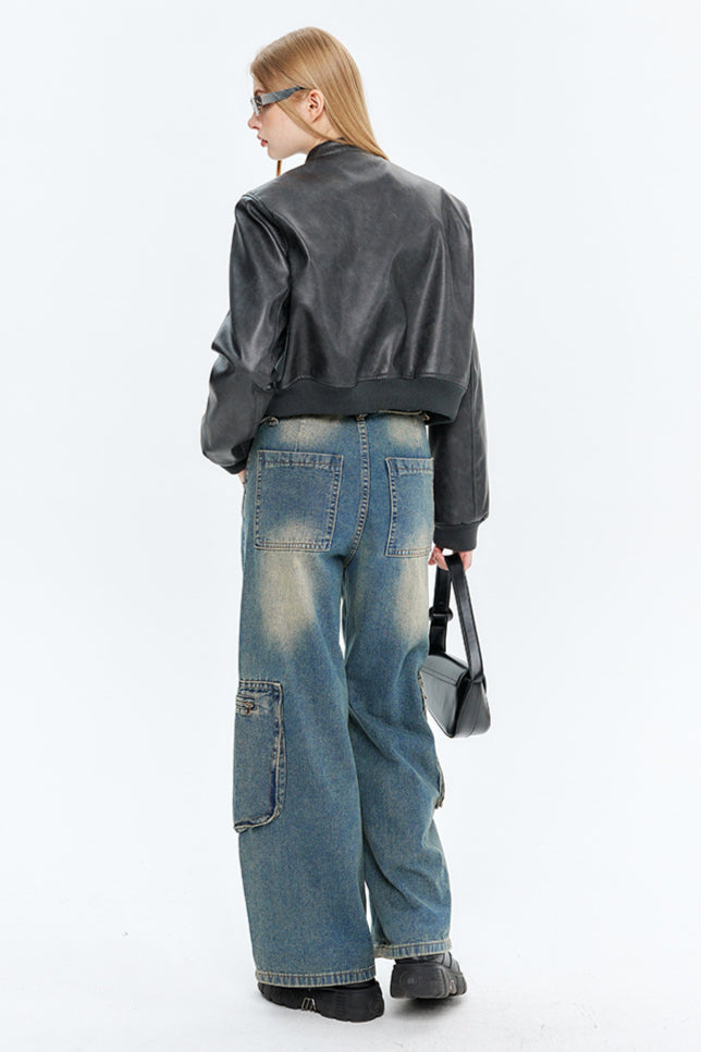 WW | Leder Zip-Up Bomberjacke