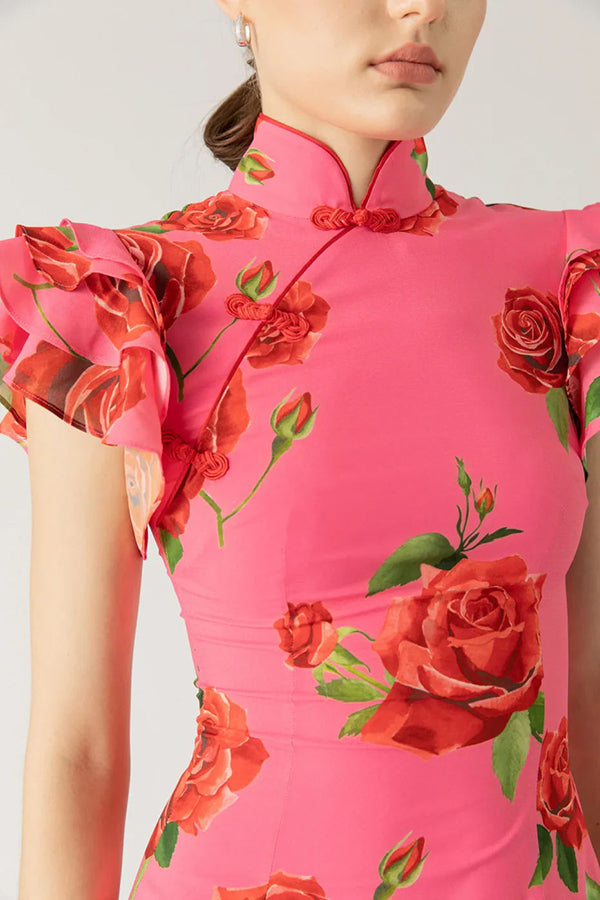 Lenia – Modern Dress with Stand-Up Collar and Flared Sleeves