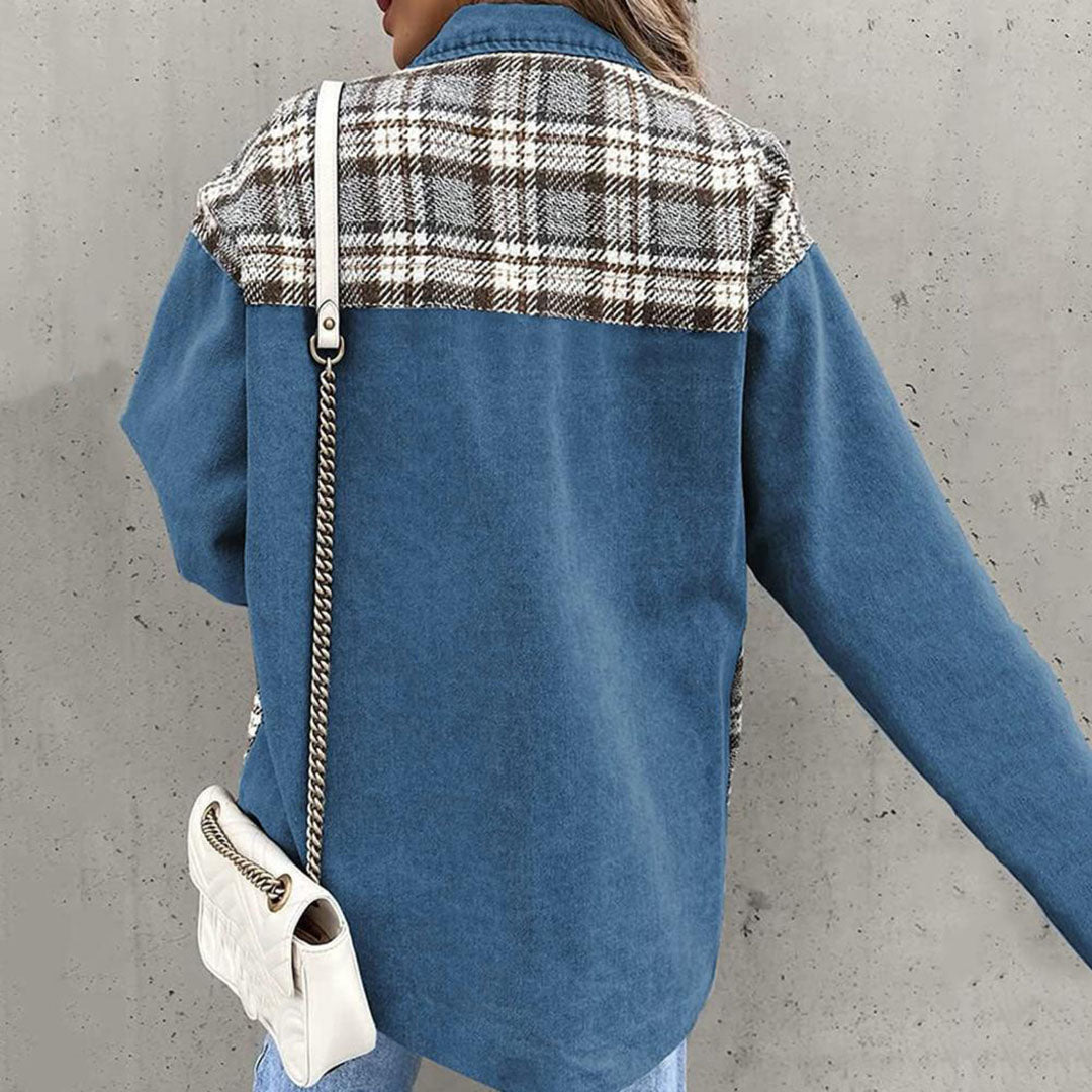 WW | Elegant women's jacket with a check pattern and classic collar