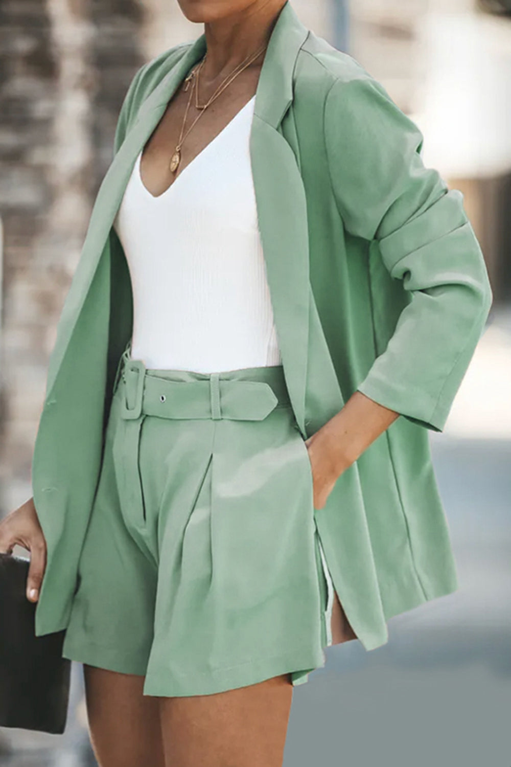 WW | Longline Blazer und Shorts Set mit Taschen