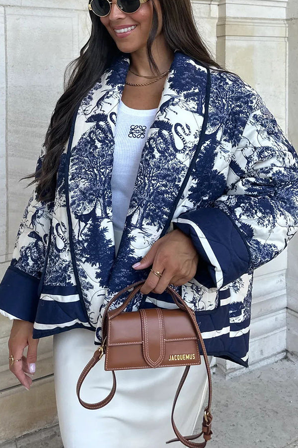 WW | Songs Porcelain Ink Printed Bag Quilted Cotton Kimono Jacket