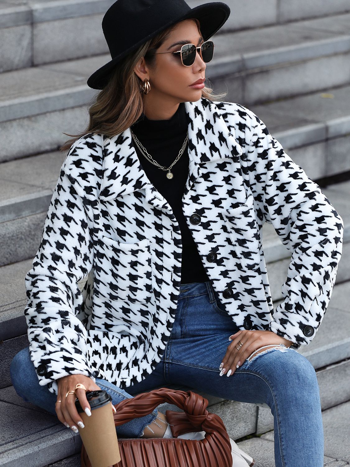 WW | Longline Coat - Classic Pattern - Soft Polyester Blend - Elegant Outerwear