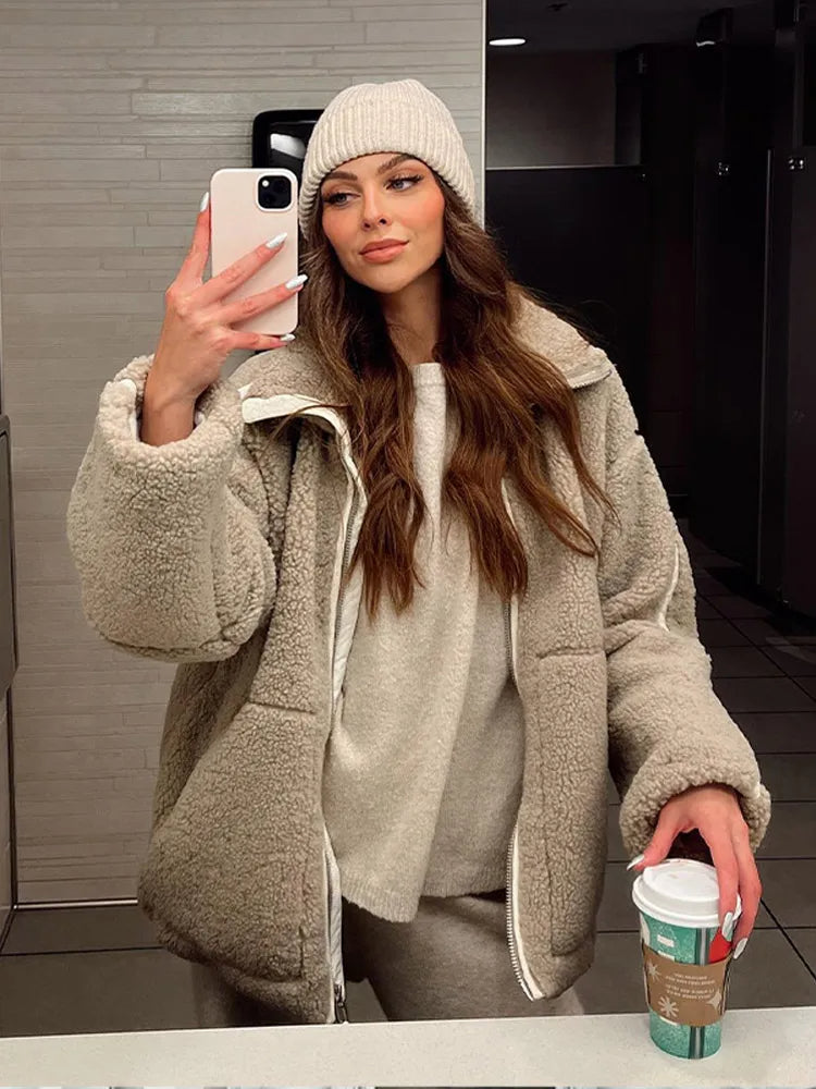 WW | Oversized Zip-Up Fleece Jacket with High Collar