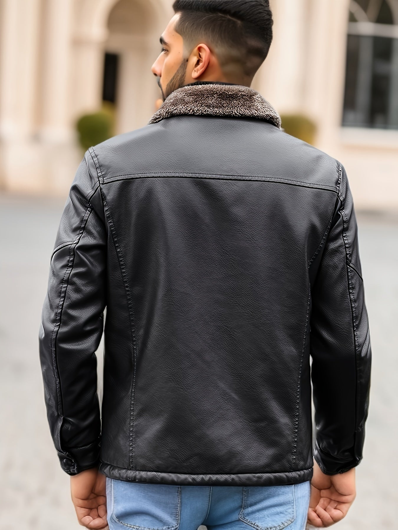 WW | Fleece Lined PU Leather Winter Jacket for Men - Perfect for Outdoor Activities