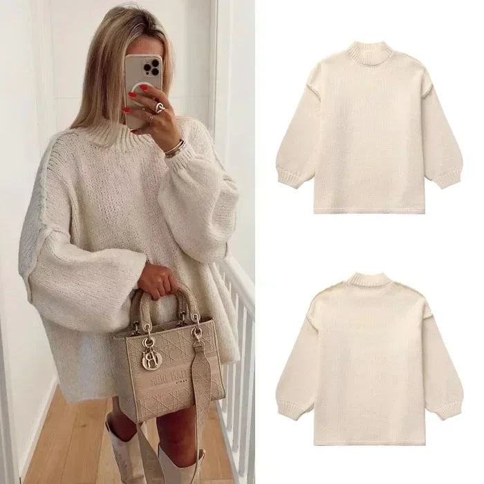 WW | Cosy knitted jumper with roll neck and stylish puff sleeves