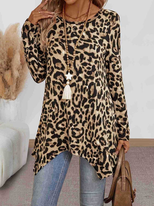 WW | Leoparden Rundhals Langarm T-Shirt