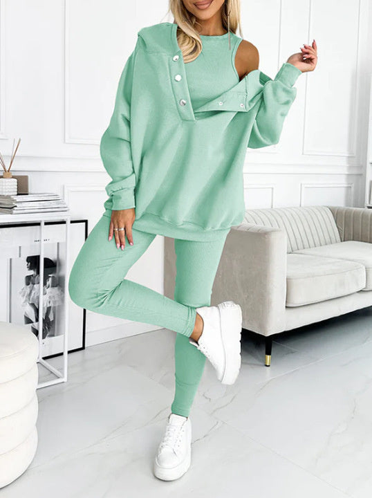WW | Women's 3-piece Sport Suit with Loose Hoodie and Slim Pants
