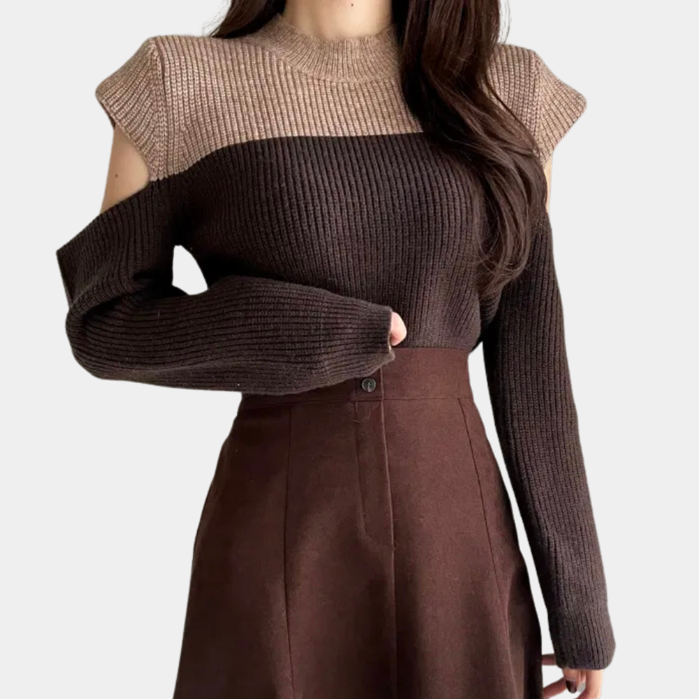 WW | Two-tone knit sweater with cut-out sleeves