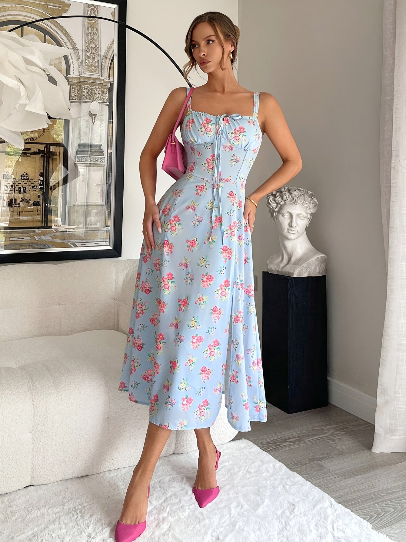Luna Bloom Open-Back Midi Dress
