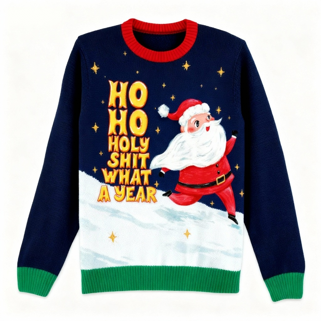 WW | "HO HO HO" & Santa Druck Feiertags-Pullover - Absichtliches Festliches Eigenheiten