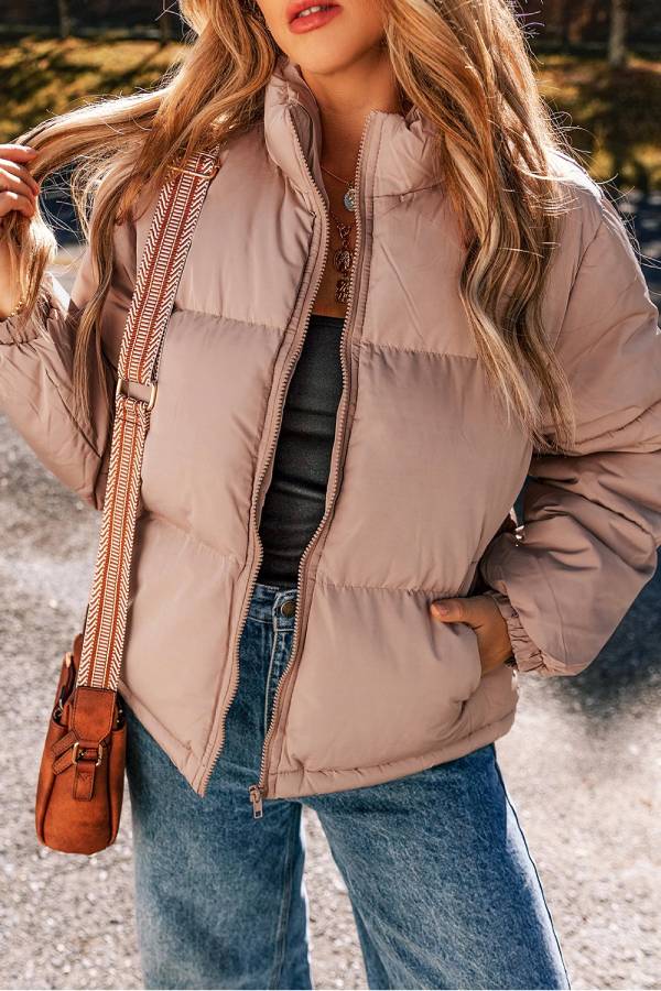WW | Rosa Volle Reißverschluss Gesteppt Pufferjacke