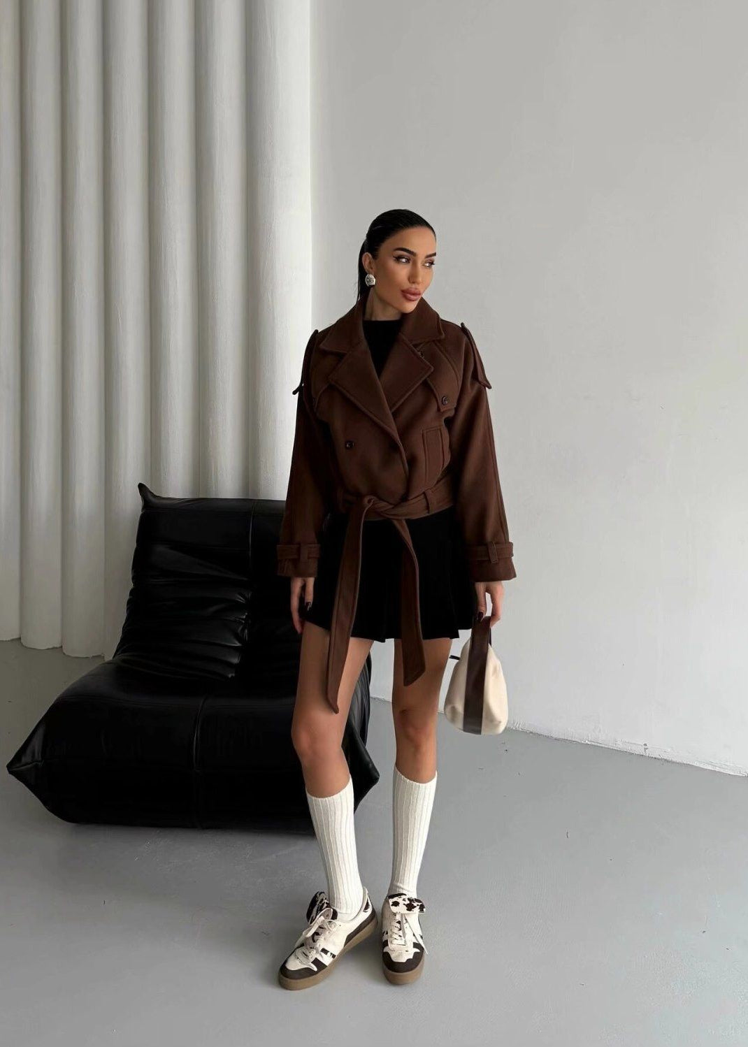 WW | Cropped Wool Blend Belted Trench Coat