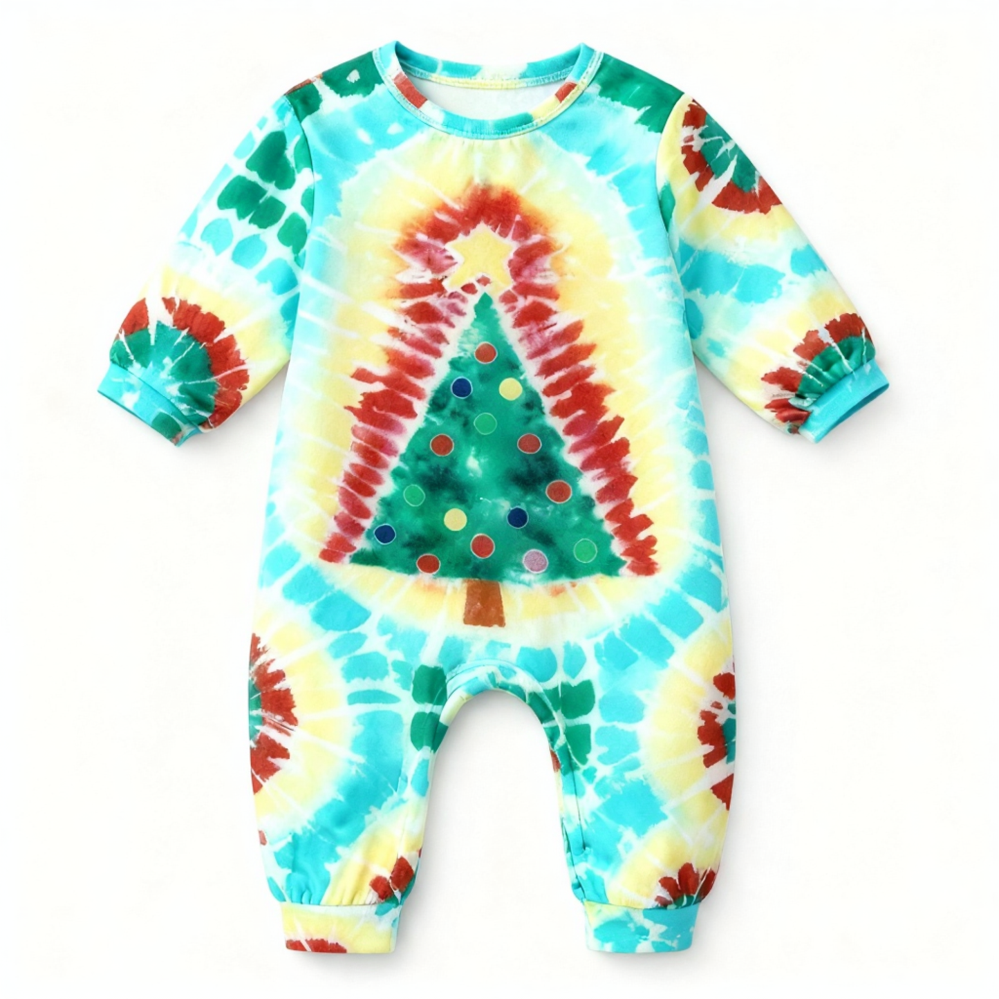 WW | Holiday Family Snap Closure Green & Yellow Tie-Dye Christmas Pajama Set