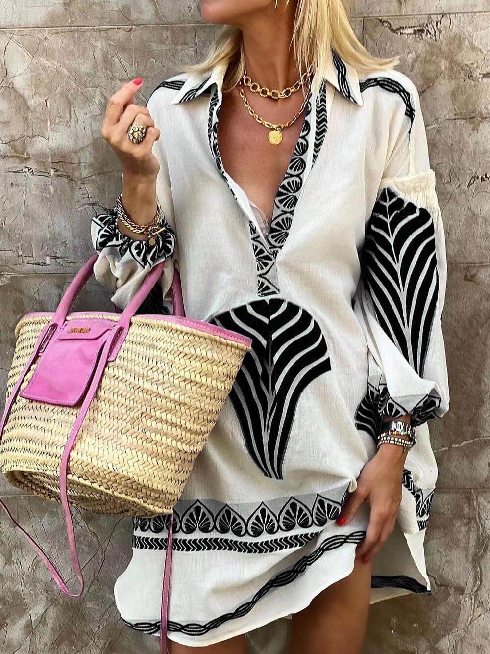 Amber - Printed Long Sleeve Mini Dress