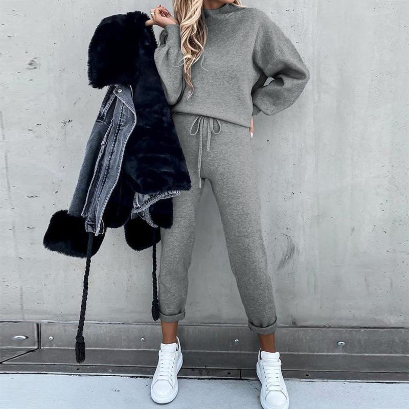 WW | Gemütlicher Anzug Lässiger Pullover Mit Ballonärmeln Hochtaillierte Jogginghosen Mit Kordelzug