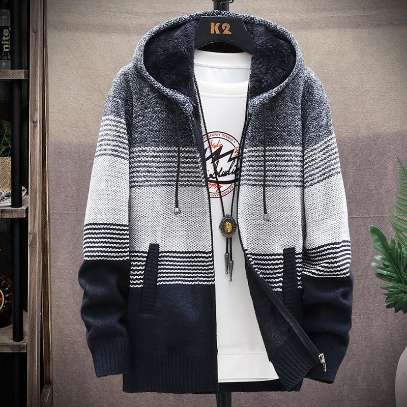 WW | Strick Kapuzenpullover Reißverschluss Bequem Ribbed Bündchen Und Saum