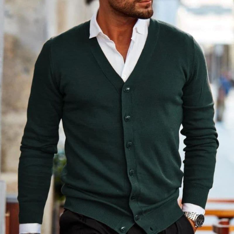 WW | Modischer Business Strickjacke Mit Druckknopfleiste
