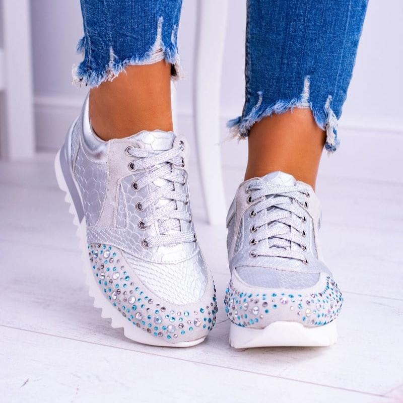 WW | Sneaker Structured Design Rhinestone Details Chunky Sole Lacing