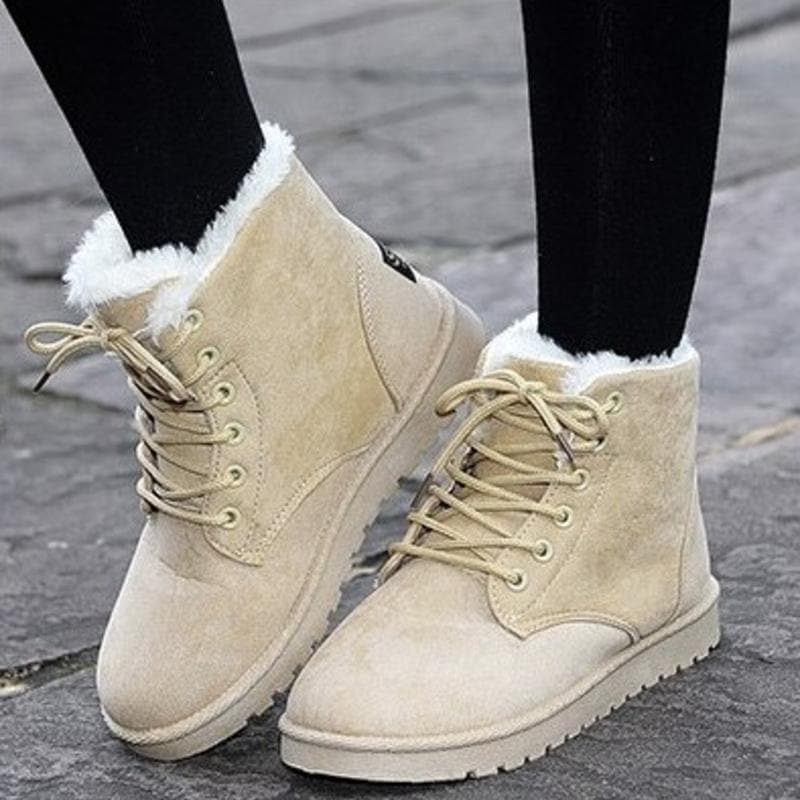 WW | Stiefeletten Wildlederlook Warm Gefüttert Schnürung Gummisohle