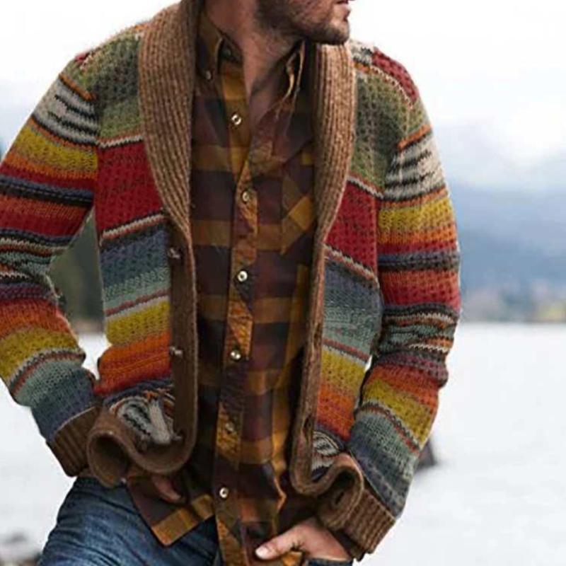 WW | Strickjacke Bequem Mit Schalkragen Gemustert Gestrickt Knopfleiste