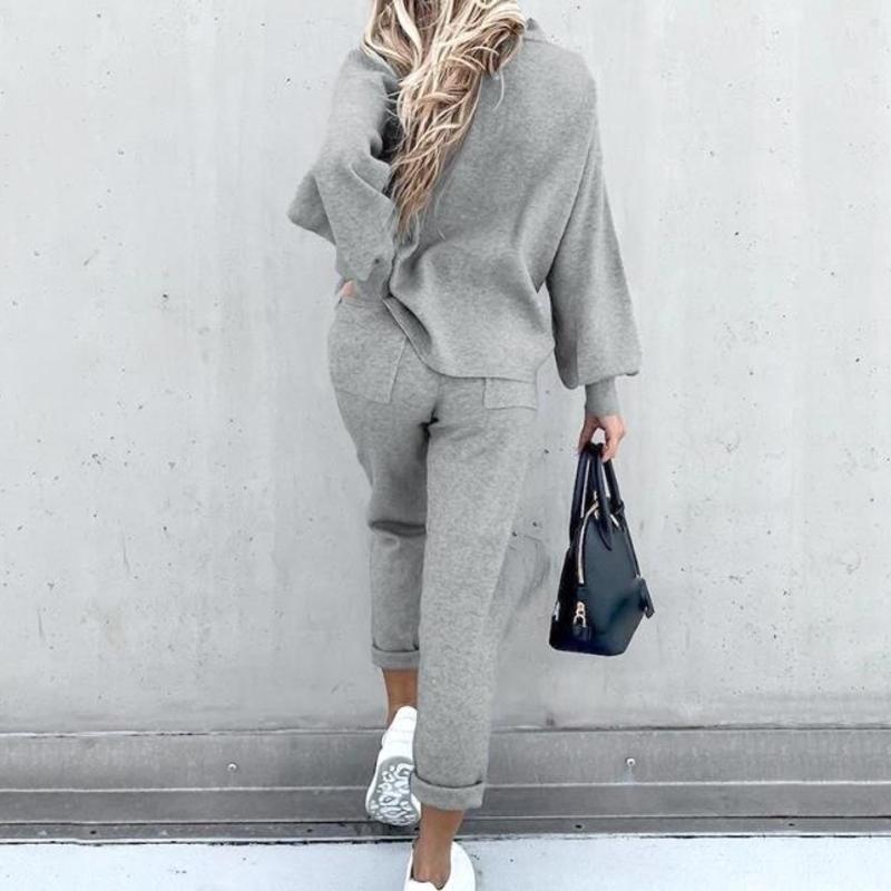 WW | Gemütlicher Anzug Lässiger Pullover Mit Ballonärmeln Hochtaillierte Jogginghosen Mit Kordelzug