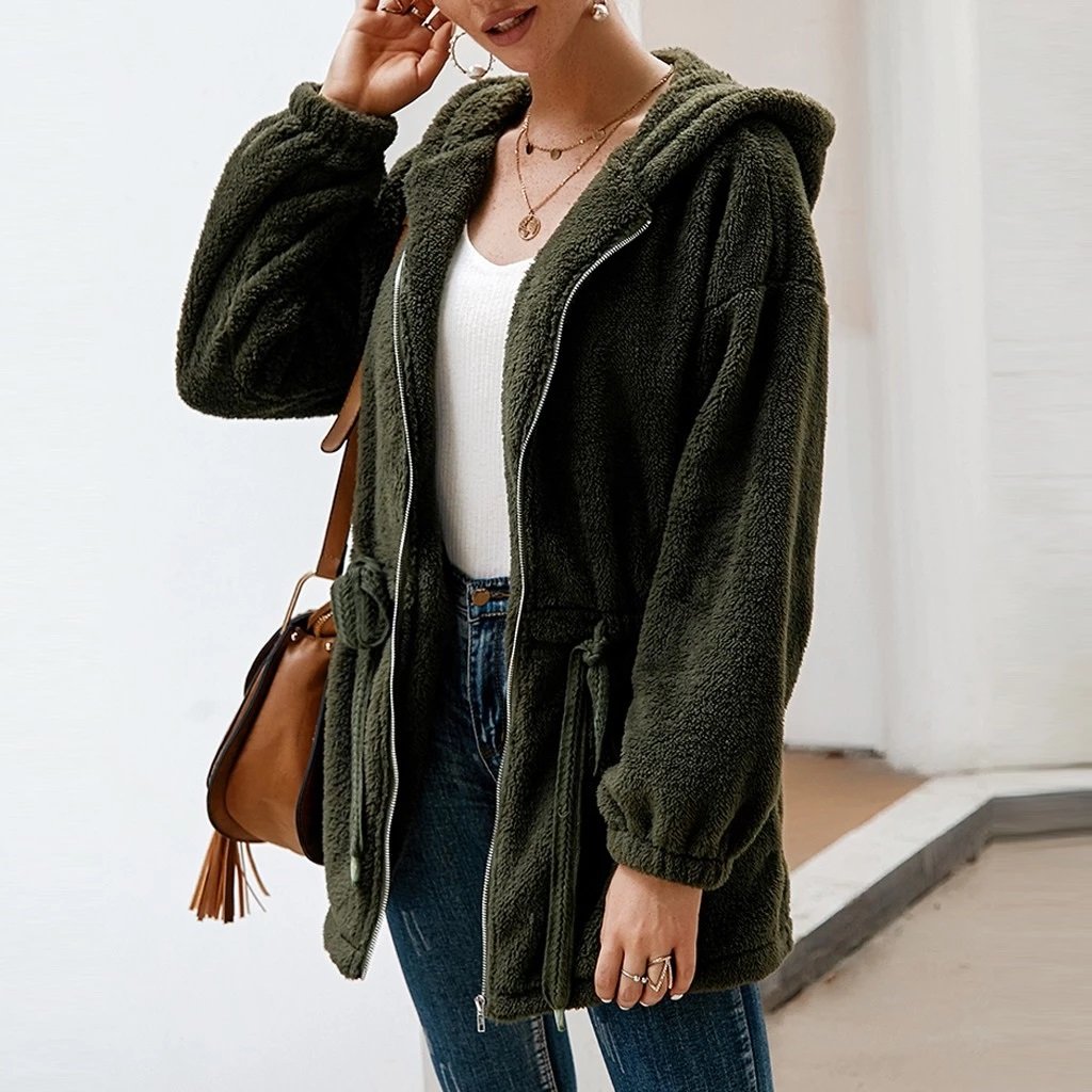 WW | Teddyjacke Weicher Plüsch Kapuze & Reißverschluss Übergroß Fit Taschen