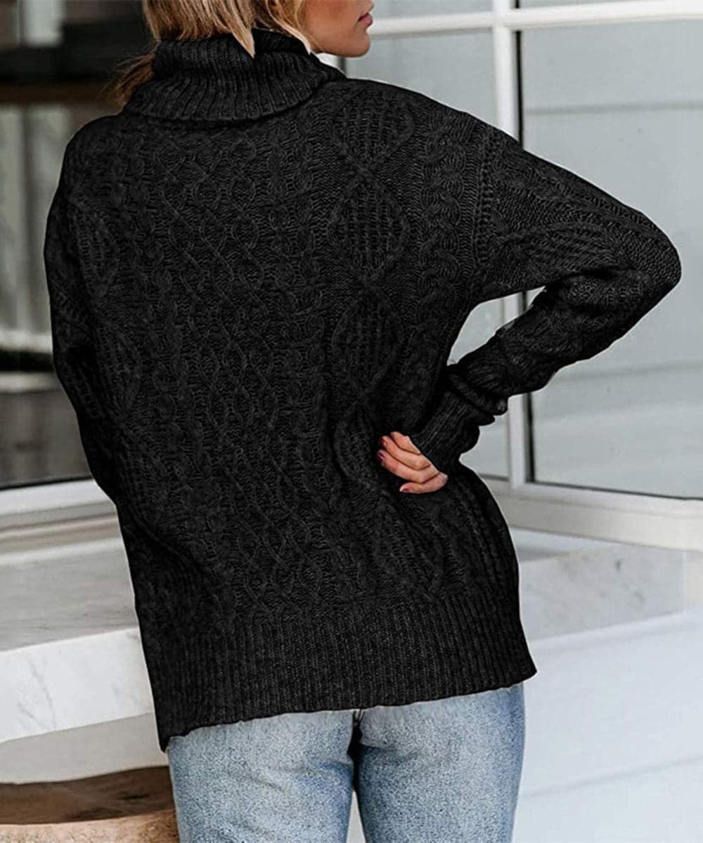 WW | Strickpullover Zopfstrick Hoher Kragen Langarm Lockere Passform
