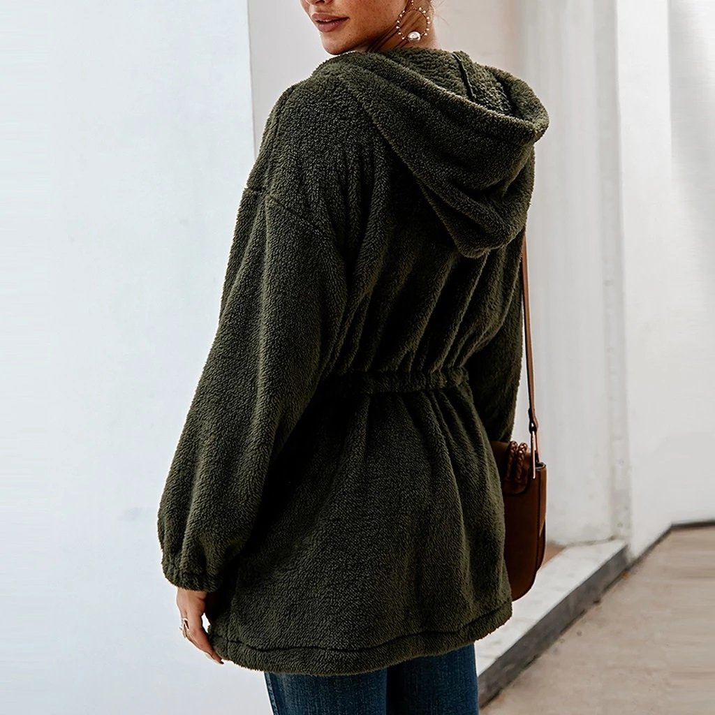 WW | Teddyjacke Weicher Plüsch Kapuze & Reißverschluss Übergroß Fit Taschen