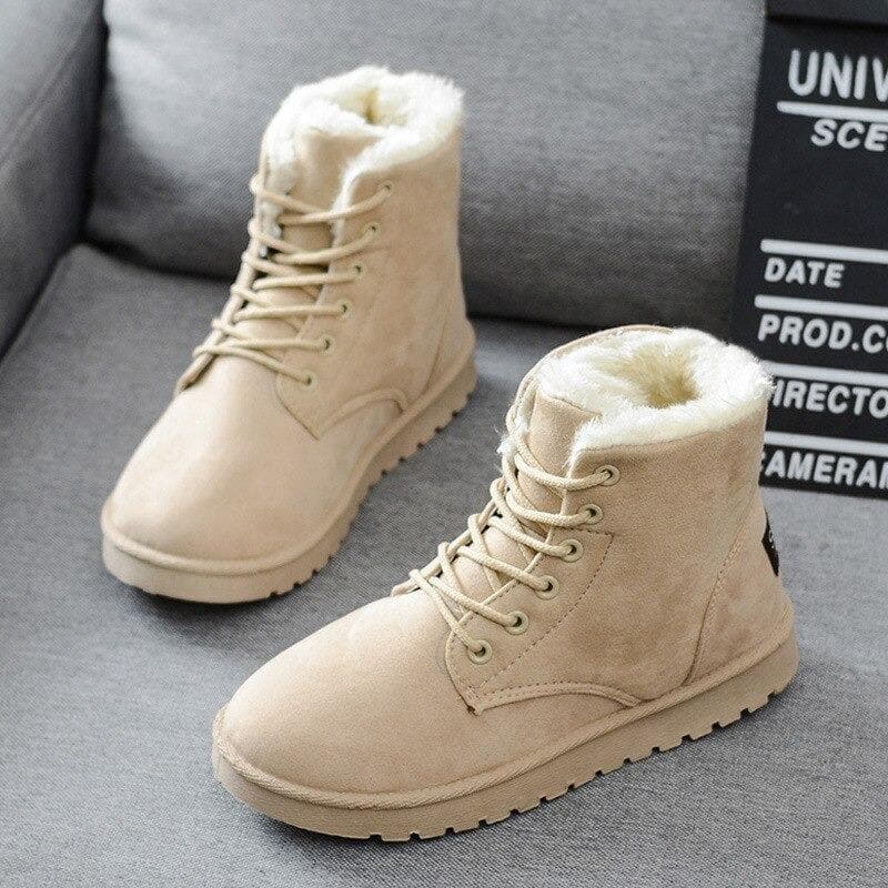 WW | Stiefeletten Wildlederlook Warm Gefüttert Schnürung Gummisohle