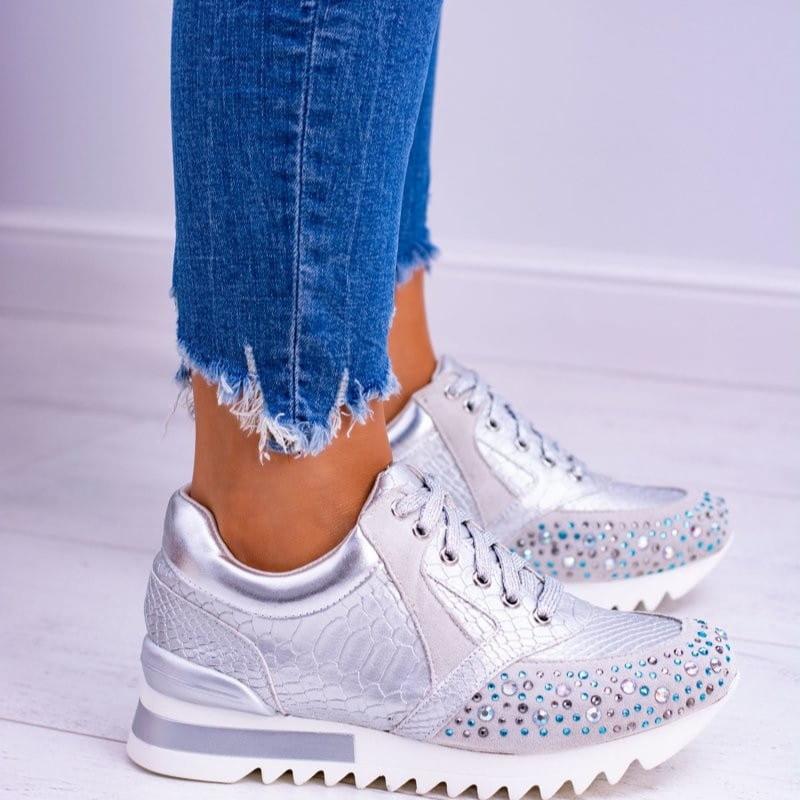 WW | Sneaker Structured Design Rhinestone Details Chunky Sole Lacing