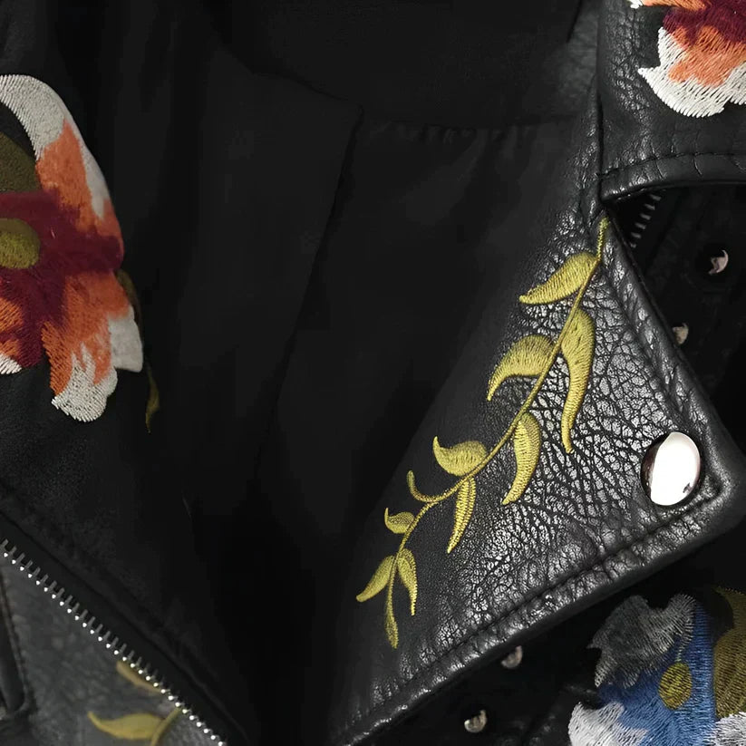 WW | Lederjacke mit Blumen für Damen - Perfekt für den Alltag