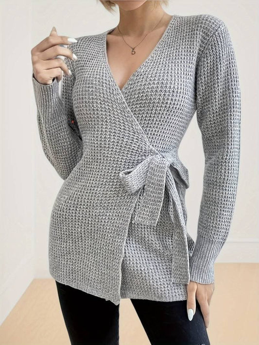 WW | Wrap Sweater Structured Knit Adjustable Fit Long Sleeves