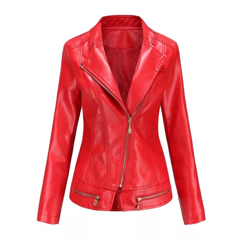 WW | Faux Leather Motojacke - Asymmetrischer Reißverschluss - Taillierte Passform - Kräftige Farben