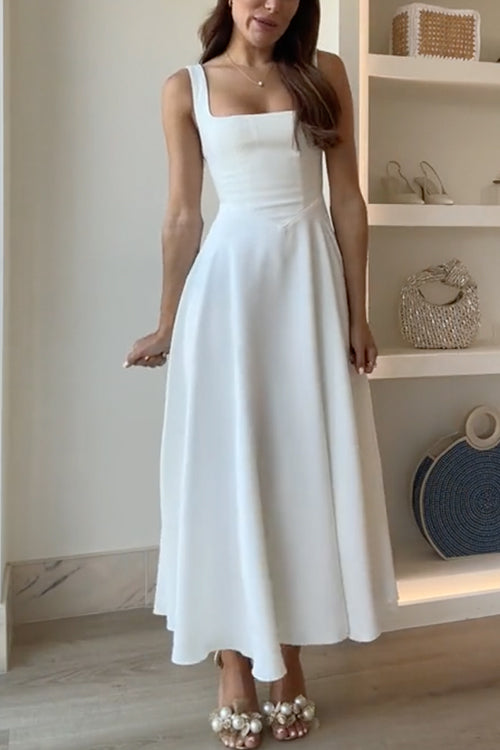 WW | Elegantes Quadrat-Ausschnitt A-Linien Swing Maxi Cami Kleid