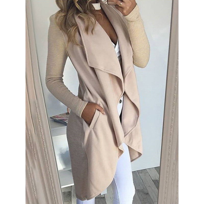 WW | Solid Lapel Slim Long Windbreaker Jacket