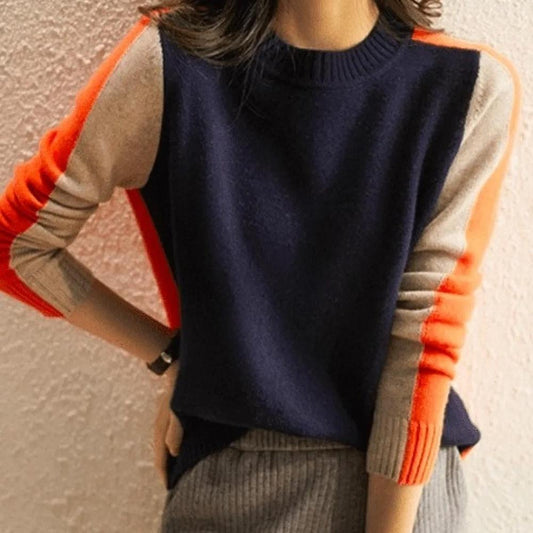 WW | Women's Retro Stripe Jumper in Navy and Orange